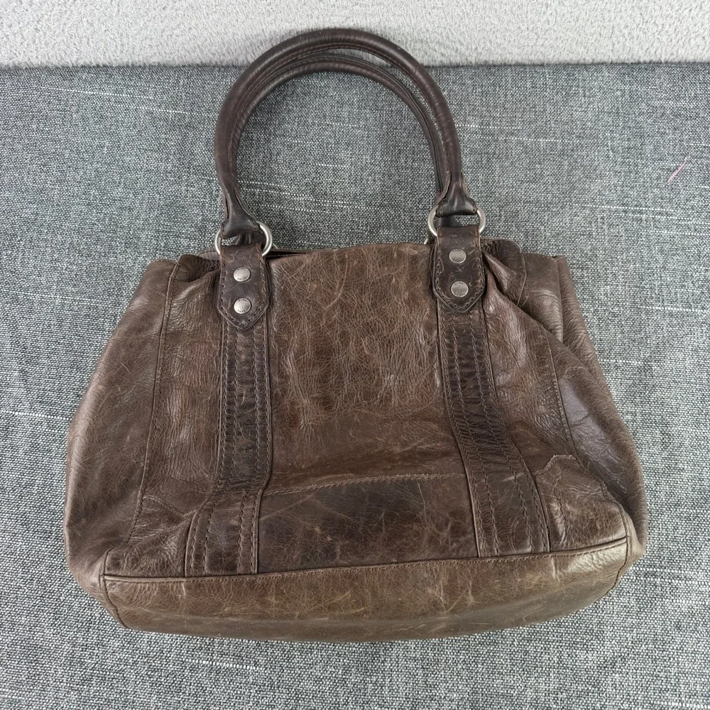 Frye Melissa Satchel Women Medium Brown Distressed Leather Tote Bag